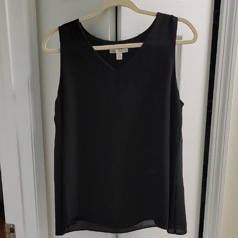 NWOT Black V-Neck Tank Top With Chiffon Overlay PERFECT HOLIDAY TOP
